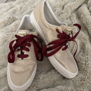 Keds Women's Cream Canvas Sneakers with Burgundy Laces